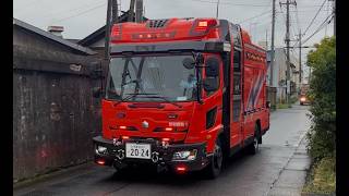 緊急走行！3台車列で緊走する足利市消防のインテリジェントアタッカー・ポンプ車・救急車（足利救助1・予備車・中央救急2）