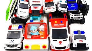 救急車とパトカーのミニカーを坂道ですべらせ緊急走行テスト！動きと音を楽しむ★Kids Toy Cars⁠
