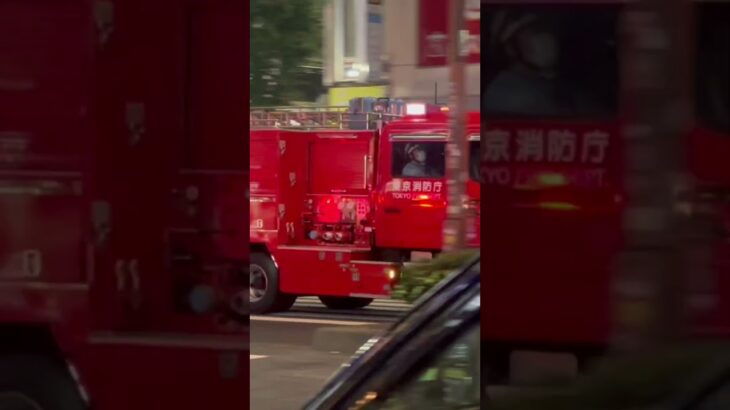 週末深夜の新宿歌舞伎町を緊急走行で通過する東京消防庁 消防車