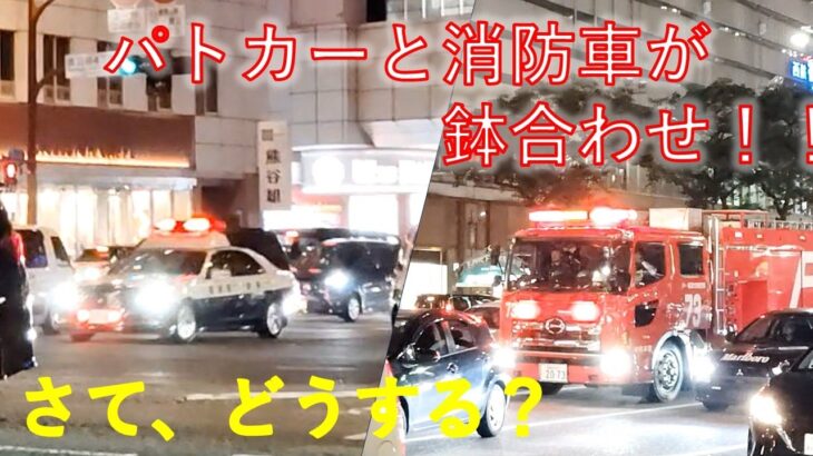 パトカーと消防車が二方向から！！_20241109　天神大丸前