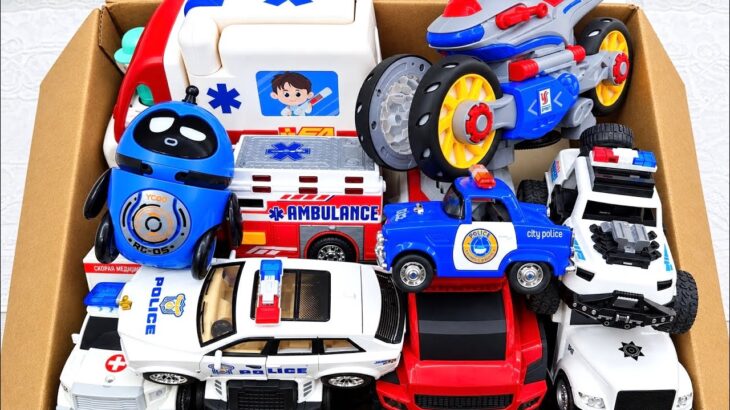 スマートロボットとパトカーと救急車と消防車のおもちゃ！坂道で緊急走行テスト！サイレン鳴る | Smart Robot & Fire Truck Toys Slope Test